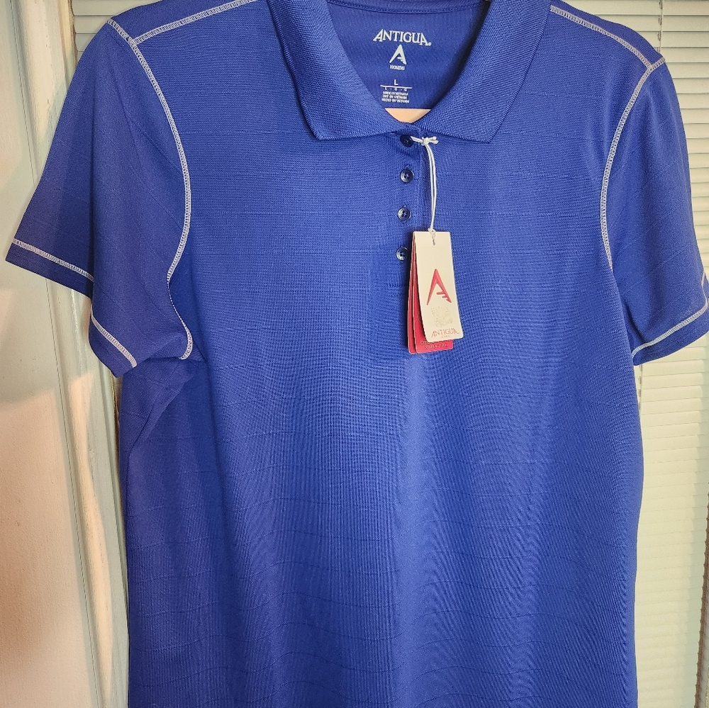 Box D Antigua ladies blue and white golf pole nwt p2p 20.5 size L - Picture 3 of 8